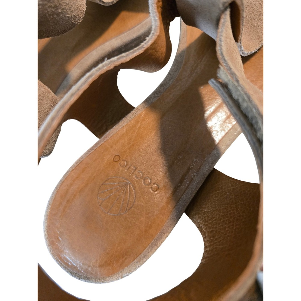 Coclico Suede Platform Sandals 37.5 Tan Leather Comfort Wedge Minimalist - Picture 3 of 12